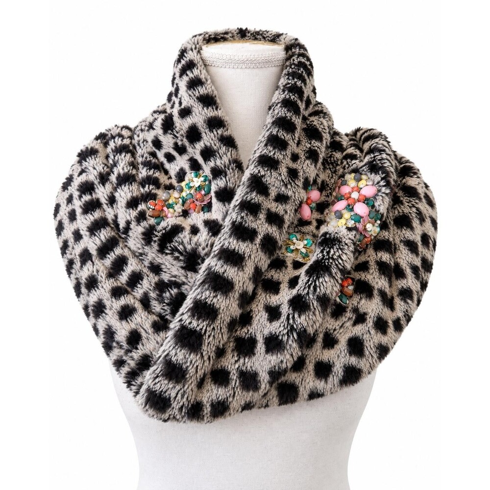 Anthropologie sleeping on snow Faux Fur Cowl Neck Snood Gray Leopard One Size